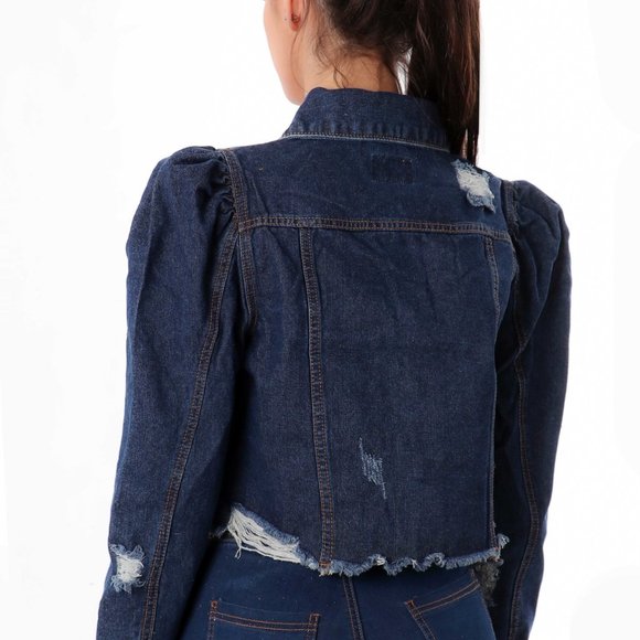 Denim Cropped Distressed Jacket - Picture 2 of 2